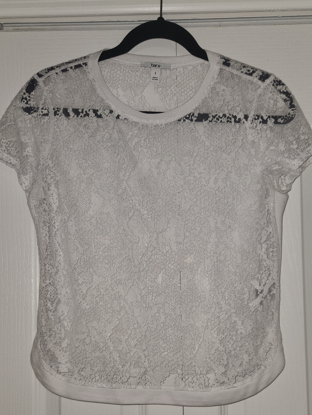 Bar III White Sheer Lace Short Sleeve Tee
